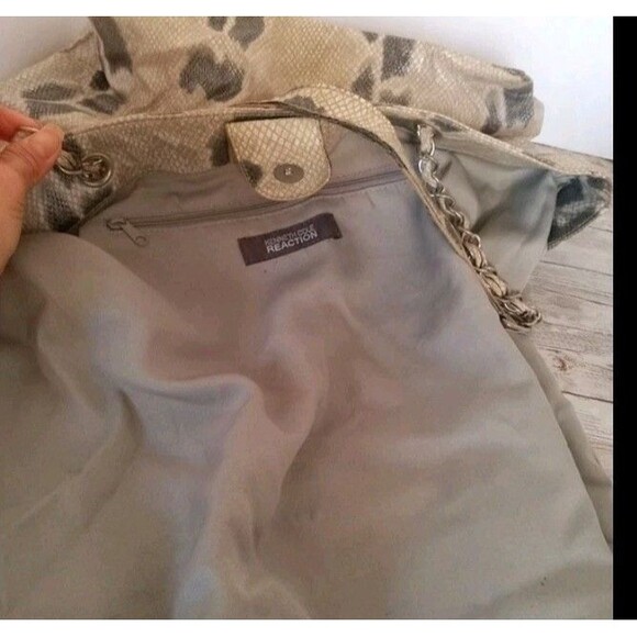 KENNETH COLE Shoulder Bag Handbag Snake Printed Fabric Large Purse Bag Tote - Picture 10 of 13